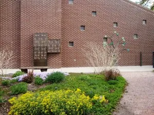 The King of Kings Columbarium on the outer sanctuary wall in the patio area.