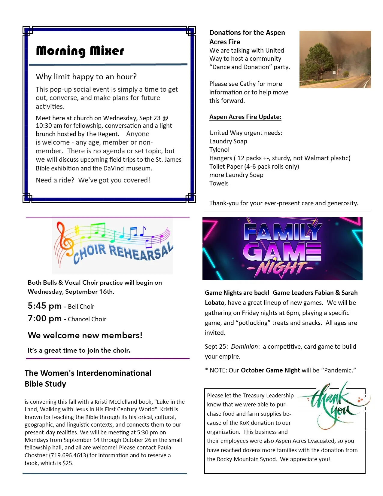 Page 3 of the Konnected newsletter: Social Ministry, Sunday School, God’s Work Our Hands, Confirmation and Newcomer meet and greet.