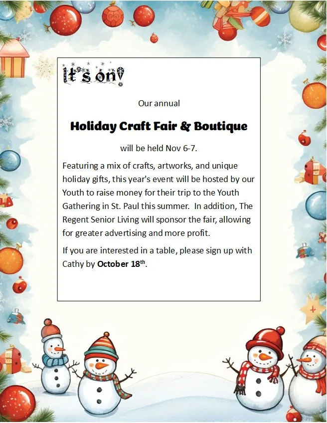 Page 5 of the Konnected newsletter: the annual Holiday Craft Fair and Boutique, November 6–7; table sign-ups with Cathy by October 18.